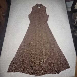 Misty Lane Polka‎ Dot Maxi Dress 10 Brown Vintage 90s Sleeveless Rayon